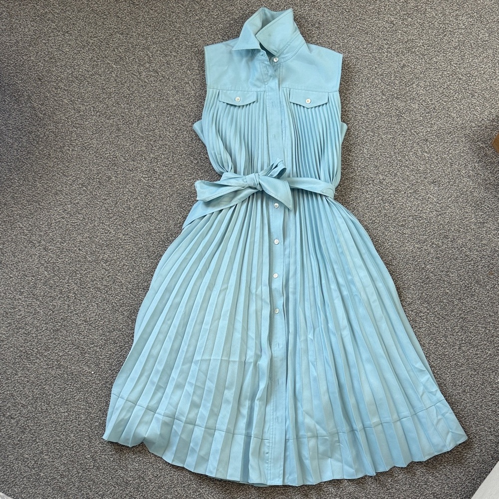 Elie Tahari Light Blue Pleated Midi Dress